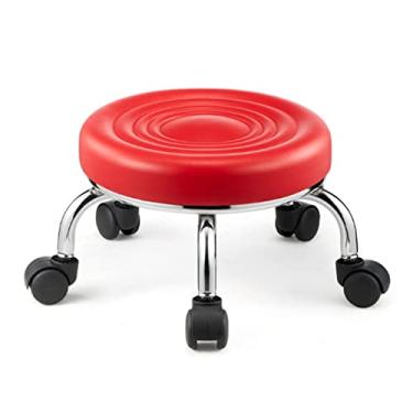 Imagem de Banqueta de pedicure giratória para pedicure, bancos de rodas de garagem com assento redondo e sem encosto, banco baixo com rolamento, banco de tração para home office fitness (tamanho: 23 x 33 cm