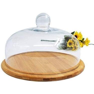 Imagem de ngddf2haa Suporte de bolo europeu com cúpula, suporte de bolo com tampa, prato de madeira para bolos, bandeja de sobremesa, cúpula de vidro, salada doméstica, preservação de vegetais, bandeja de