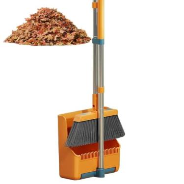 Imagem de Conjunto de vassoura e pá de lixo, conjunto leve de vassoura rotativa de 180° e pá de lixo – Kit de suporte vertical portátil para saguão, jardim, garagem, quarto