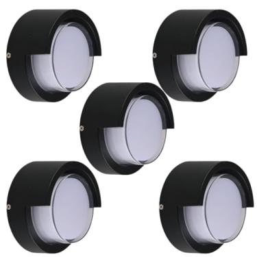 Imagem de KIT 5 Arandelas Externas Redondas Mini Lux 8W 3000K | 540 lm | IP65 à Prova d'Água | Bivolt | Policarbonato Premium | Preta – DISOMA