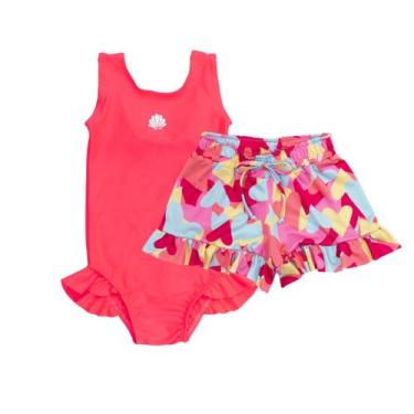 Imagem de Maiô Praia Infantil +Shorts Saída De Praia Menina ProteçãoUV - Fofotin