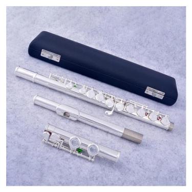 Imagem de Flauta de chave C de fechamento de 16 furos, corpo de cobre-níquel, flauta de mão esquerda banhada a prata com teclas E