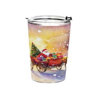 Imagem de Blueangle Copo de 350 ml com tampa e canudo, copo térmico de aço inoxidável com isolamento a vácuo, caneca térmica de viagem de rena de Papai Noel para bebidas quentes e frias (750)