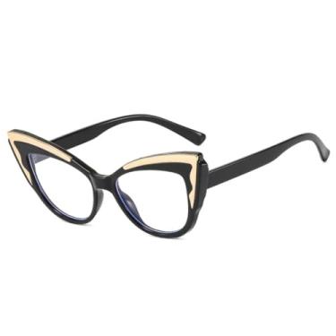 Imagem de HCPIHF Armação de óculos retrô feminina e masculina da moda (preta)