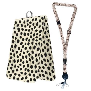 Imagem de Bolimoss Porta-crachá de identificação de couro Black Spots com cordão, cordões ajustáveis para crachás de identificação, suporte de identificação dupla face com carretel retrátil, bolsa protetora de