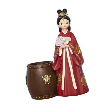 Imagem de Esquirla Porta-canetas de resina, organizador de pincéis de maquiagem, adorável acessório de papelaria, porta-lápis elegante para penteadeira/escrivaninha, Vermelho