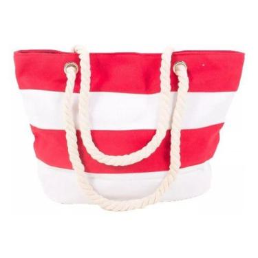 Imagem de Bolsa De Lona C Alca De Corda Sacola De Praia Listrado - OEM, Preto, V