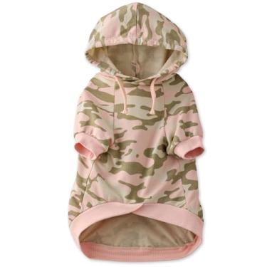 Imagem de Pet Passion Rocky – The Orginal Camiseta leve com capuz 100% algodão orgânico para cães pequenos, médios e grandes, camuflagem rosa original, grande (18-27 kg)