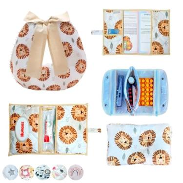 Imagem de Porta Remédios Portátil + Porta Fraldas, lenço e Pomada + Almofada Amamentação + Porta Caderneta + Travesseiro Anatômico(LEÃOZINHO)