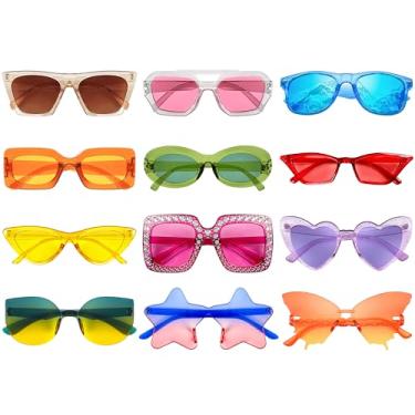 Imagem de Matcheck 12 óculos de sol estilo misto clássico retrô colorido óculos de festa transparente multicores fantasia óculos de sol unissex adulto
