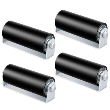 Imagem de JAPCHET Pacote com 4 rolos de guia de portão deslizante, guias de portão de rolamento de nylon de 15 cm com suporte C, conjunto de rolo de portão deslizante, preto