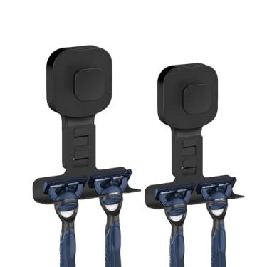 Imagem de Tyothimm Suporte de lâmina com ventosa para chuveiro, reutilizável de aço inoxidável 304, ganchos de lâmina para toalha, bucha, barbeador, instalação sem perfuração e removível (pacote com 2