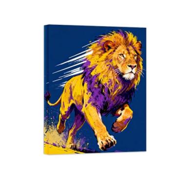 Imagem de Animais Pintura Arte Parede - Leão Ambulante - Impressões em tela - Moderno Colorida Pôster para decoração sala de estar 30x40cm Tela Embrulhada