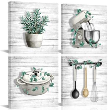 Imagem de Artmyharbor Arte de parede verde sálvia plantas brancas 4 peças arte de parede 12x12 impressão decoração casa de fazenda pôster minimalista