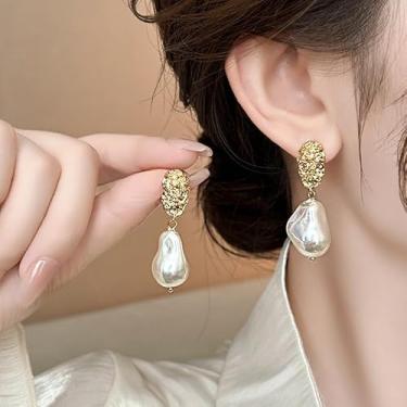 Imagem de Brincos femininos com pingente de pérola dourada, banhados a ouro 14 K, brincos de argola pequenos, hipoalergênicos, delicados, joias de casamento, presentes para mulheres, modernos