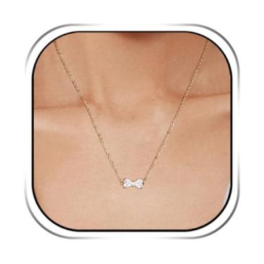 Imagem de HZMAN Colar de laço de cristal para mulheres, pingente de laço delicado de ouro e prata de aço inoxidável com cristal brilhante, joia elegante para presente para ela, Aço inoxidável, Zircônia cúbica