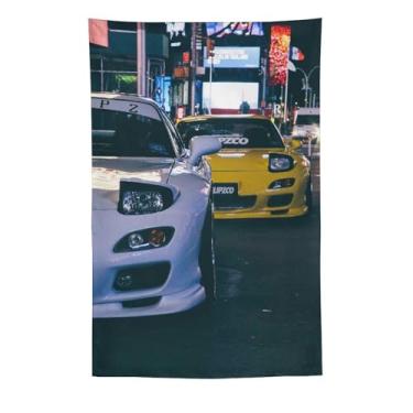 Imagem de HouLaiZhe Tapeçaria de carro Jdm Amarelo Rx7 Vs Branco Rx7 Estética Decoração de Parede Quarto Decoração de Casa Tapeçarias Estética Piquenique Decoração de Parede Arte de Parede para Dormitório Sala