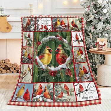 Imagem de Cobertor de pássaro vermelho para mulheres, cobertor de lã de Natal de pássaro vermelho presentes para meninos e meninas, material de Natal de flanela macia aconchegante quente para cama sofá 127 cm x