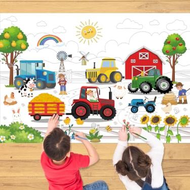 Imagem de Pôster grande de colorir de trator agrícola para crianças, toalha de mesa para colorir animais gigantes, folhas de colorir tamanho de parede, artesanato para escola, sala de aula, artigos de festa em