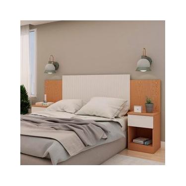 Imagem de Cabeceira Extensível para Cama de Casal e Queen Size Genialflex Roma em MDP com detalhes Frisados – Cinamomo/Off White