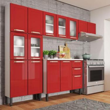 Imagem de Cozinha Completa em Aço 14 Portas 2 Gavetas Colors Vermelho - Bertolin