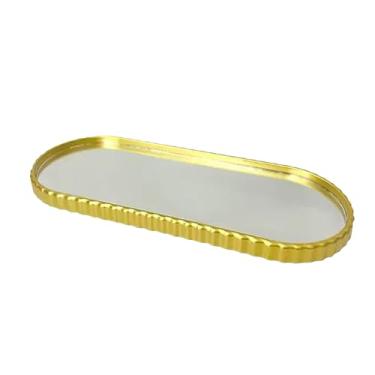 Imagem de Bandeja Decorativa Oval com Acabamento Elegante. Organiza Perfumes, Maquiagens ou Acessórios - Bandeja para Decoração de Banheiro, Penteadeira e Outros. Bordas Detalhadas e Fundo com Espelho (DOURADA)