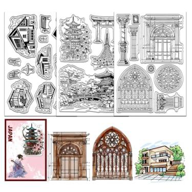 Imagem de GLOBLELAND Carimbo transparente de 3 folhas para montar casa, para scrapbooking, janela, parque, selos de silicone, arquitetura, construção, conjunto de carimbos transparentes para fazer cartões, faça