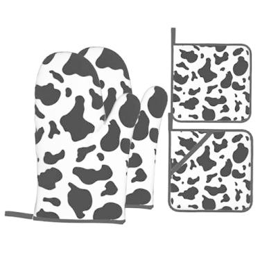 Imagem de Conjunto de luvas de cozinha estampadas com suportes de tampa, luvas de forno resistentes ao calor para manusear panelas quentes, grelhar, churrascos, kit de 4 peças.