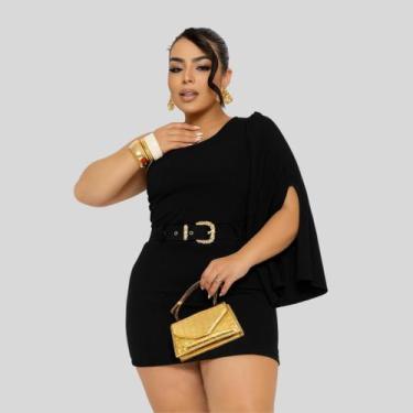 Imagem de Macaquinho Plus Size Feminino Nula Manga Longa Com Cinto 0677 - Belluc