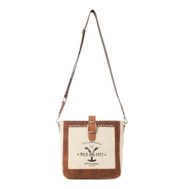 Imagem de Myra Bag Sacola quadrada Yellowstone - Bolsa feminina pequena Lone Star para o trabalho, bolsa de lona e couro, Marfim