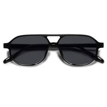 Imagem de VANLINKER Óculos de sol aviador retrô anos 70 para mulheres e homens, clássico, quadrado, vintage, moderno, hexagonal, 2025 UV400 VL9870, Armação preta C1/lente cinza, middle