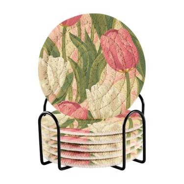 Imagem de Qilmy Conjunto de 6 peças de copos de tulipas coloridas bonitas ou porta-copos de bar para bebidas, porta-copos de fazenda ou porta-copos de mesa rústicos, porta-copos modernos de algodão para o Natal