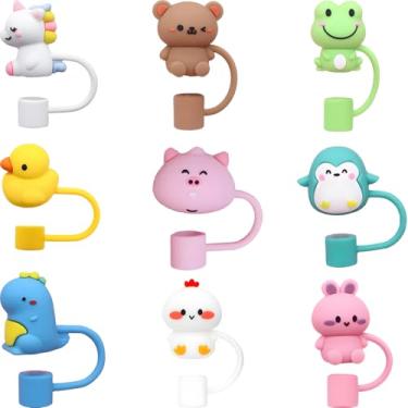 Imagem de Tampa de palha para copo Stanley, 8 peças de 10 mm de diâmetro, reutilizável, à prova de poeira, compatível com Simple Modern e Tumbler com tampa e canudo (conjunto de 8 peças de animais 3)