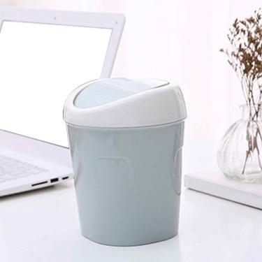 Imagem de Lixeira de mesa pequena com tampa giratória, lixeira de plástico para bancada, lata de lixo compacta de mesa