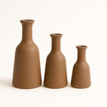 Imagem de Kit Trio 3 Vasos Cerâmica Decorativo Centro De Mesa Sala enfeite rack sala Cozinha(Marrom)