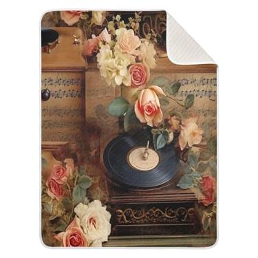 Imagem de xigua Cobertor de algodão vintage toca-discos para bebês, cobertor leve e macio para recepção e cobertor para berço, carrinho de bebê, cobertores de berçário, 76 x 101 cm