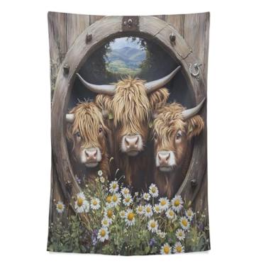 Imagem de STAYTOP Tapeçaria bonita de vaca Highland Tapeçaria para decoração de casa decoração de dormitório sala de estar quarto tapete de parede (80 × 60 pol)