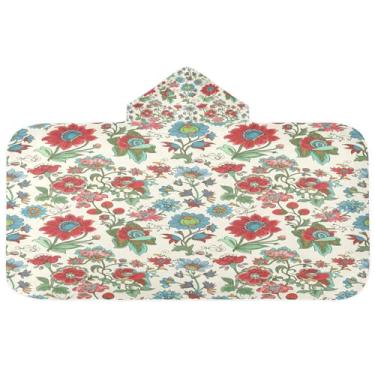 Imagem de CEBUGI Toalha de banho com capuz floral de primavera para crianças toalha de banho macia absorvente com capuz 127 x 59,7 cm toalha de banho de praia para meninos e meninas