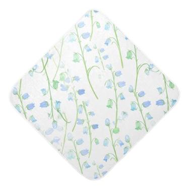 Imagem de Burbuja Toalha de banho de bebê com flores em forma de sino azul e verde - Toalha com capuz de musselina macia e absorvente para recém-nascidos, 89 x 89 cm