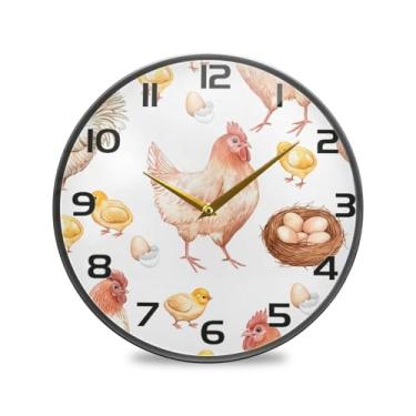 Imagem de YETTASBIN Chickens Relógio de parede acrílico - Silencioso, sem tique-taque, operado por bateria, relógio redondo decorativo criativo para cozinha, sala de estar, banheiro, decoração de escritório em