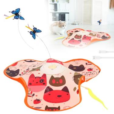 Imagem de Brinquedos interativos para gatos, recarregáveis, ativados por toque, borboleta esvoaçante, pena oculta em movimento, brinquedo Seek Kitten com ventosa antiderrapante para gatos domésticos ativos