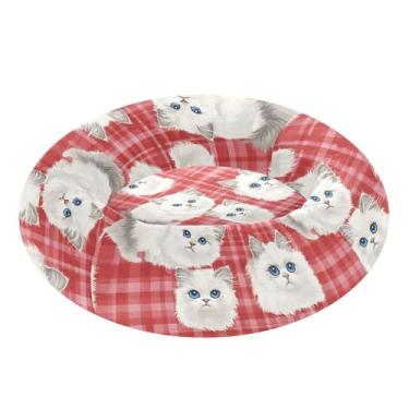 Imagem de SEHANY Cama de cachorro com estampa de gatos fofos, removível e lavável, pequena, redonda para gatos, cama fofa super macia para animais de estimação com fundo antiderrapante para cães pequenos e