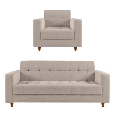 Imagem de Kit Sofá 03 Lugares 01 Poltrona Arezzo Linho Pés Chanfrado