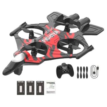 Imagem de Almencla Avião de controle remoto RC com giro de 360°, para, modelo de caça com luzes, planador para iniciantes, crianças e adultos, Vermelho com 3 Baterias