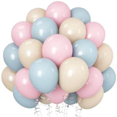 Imagem de Balões rosa e azuis revelam gênero menino ou menina 30,5 cm pastel rosa claro ardósia azul bege branco balões de areia decorações de festa de aniversário balão de látex de hélio aqua pálido para