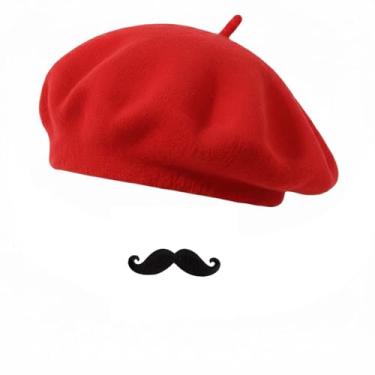 Imagem de Conjunto de boina francesa com bigode para mulheres e homens, fantasia de mímica, cosplay, estilo francês, gorro, Boina + bigode, tamanho �nico
