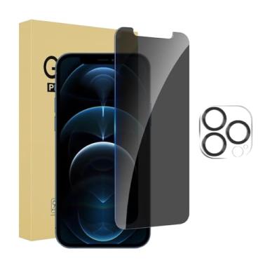 Imagem de Pacote com 1 protetor de tela de privacidade para iPhone 12 Pro [6,1 polegadas] + 1 pacote com protetor de lente de câmera, película de vidro temperado privada antiespião, [dureza 9H] - HD