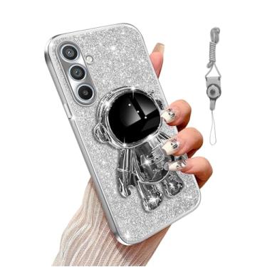 Imagem de Annyojo Capa para celular Samsung A34 5G com função de suporte de astronauta 6D à prova de choque protetora macia com revestimento luxuoso para Galaxy A34 5G, prata