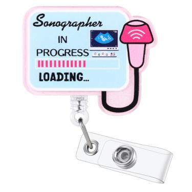 Imagem de Carretel de crachá engraçado ultrassom técnico ultrassom ultrassom, bonito porta-crachá retrátil para cartão de identificação ultrassonografia, clipe de crachá para RN LPN CNA MSN maternidade