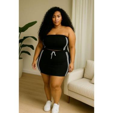 Imagem de Conjunto Feminino Plus Size Anarruga Short-Saia Amarração fake Listras